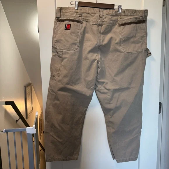 Wrangler Riggs Men's Dark Khaki 3W020 DK Cotton Ripstop Carpenter Jeans 46x30‎ - Picture 4 of 5